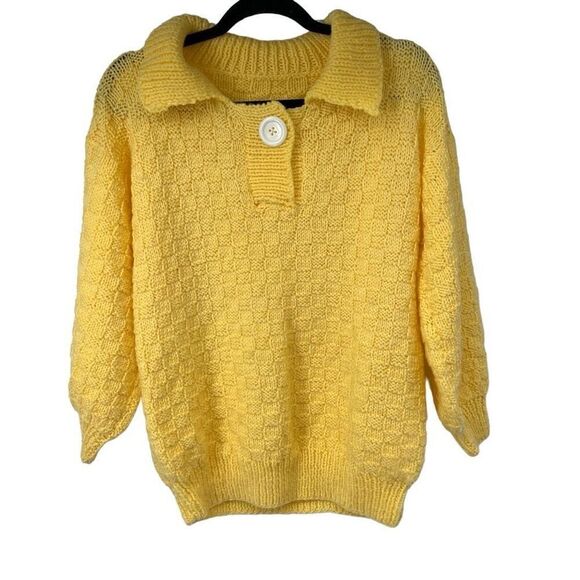 Vintage Yellow Collared Single Button Closure‎ Pullover Sweater Women’s - Picture 1 of 5